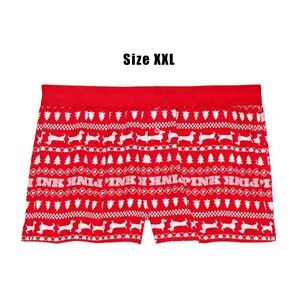 VS PINK Red Pepper White Christmas Logo Flannel Sleep Boxy Pajama Shorts XXL NEW